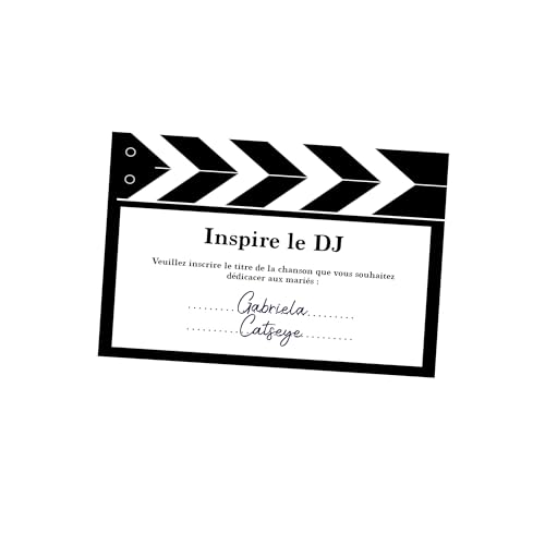 Mlle Framboisine Carte dédicace chanson pour mariage ou anniversaire thème cinéma, Lot de 10, Animation mariage Style clap de cinéma, Inspire le DJ