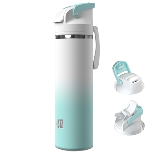 OISIZ Botella de acero inoxidable aislada de 720 ml con tapa de pajita 2 en 1, cierre de seguridad con un clic, 100% a prueba de fugas, mantiene el frío durante 24 horas, botella de agua al vacío de
