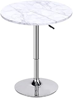 Hironpal Round Marble Bar Table, Modern Height Adjustable Breakfast Bar Table with Non-slip Rubber Ring, and 360° Swivel Bistro Cocktail Desk for Kitchen, Cafe, Pub, Reception Room (White 1 Pcs)
