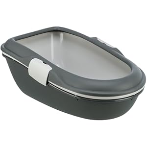 Trixie Bandeja Higiénica Arenero Gatos – Bandeja Sanitaria Gatera Arenero WC Gato Caja De Arena con Borde Berto 39 x 22 x 59 cm Gris