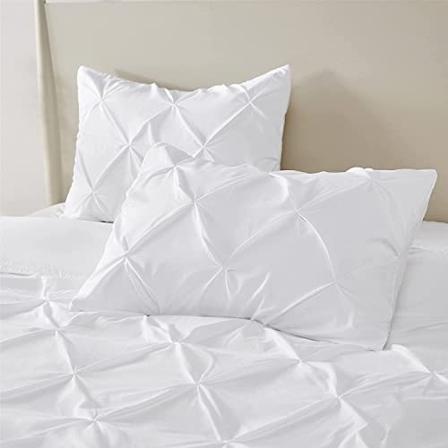Ebeddy Linens Ultra Silky Soft Pinch Pleated Egyptian Cotton Alaskan King 132X120 Size 3-Pieces Duvet Cover Hidden Zipper Closer & Corner Ties Durable And Fade Resistant, Pintuck White #TOP2