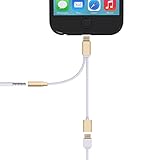 2 in 1 Lightning Adapter for iPhone 7 / 7 Plus, Cell Connectors Lightning Charger and 3.5mm Earphone Stereo Jack Cable Adapter for iPhone 7/7 Plus/6s/6/5s/5 [No Music Control] (Gold)