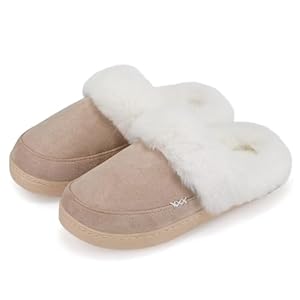 NineCiFun Women’s and Men’s Suede House Slippers Slip on Fuzzy Slippers with Faux Fur Lining Indoor Outdoor Home Shoes with Rubber Sole