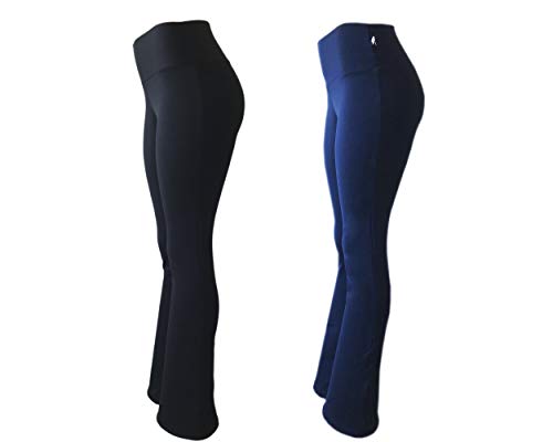 Kit 2 Flare Suplex Power Grosso Poliamida Legging Leg Ba (PRETO-AZUL, M)