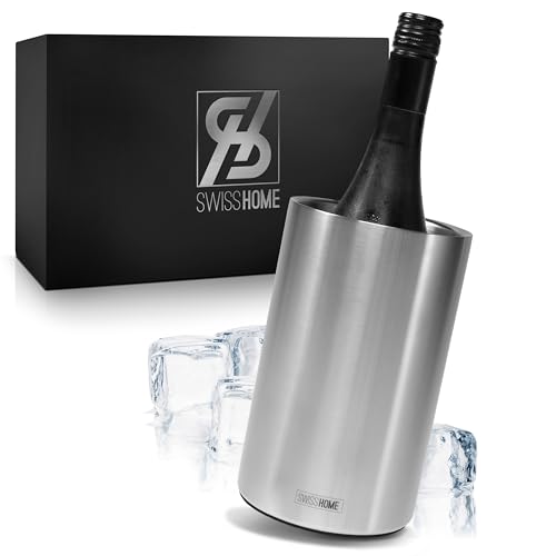Foto von SWISSHOME® Flaschenkühler für Wein, Champagner und Sekt Flaschen I Doppelwandiger Edelstahl Sektkühler - Weinkühler, Getränkekühler in Premium Geschenkbox