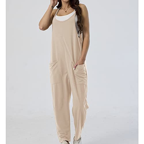 Hixiaohe Women's Casual V Neck Sleeveless Jumpsuits Baggy Straps Harem Long Pants Overalls With Pockets(Apricot,Xl) #TOP6