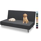 XINEAGE 2026 New Futon Cover Full Size Stretch Armless Sofa Bed Cover Anti-Slip Furniture Protector Without Armrests Futon Slipcover with Elastic Bottom (67'-82', Dark Gray)