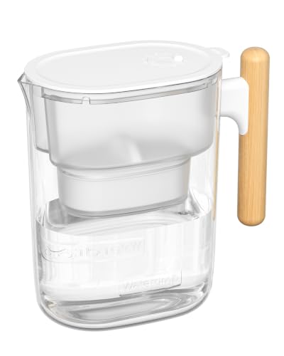 Image of Waterdrop Extream Long-Lasting (200 Gallons), BPA Free, 10-Cup Water Filter Pitcher with Wooden Handle - Removes Harmful Contaminants Chlorine Metals & Sediments for Clean Tasting Water | 200-Gallon Long-Life Filter, 5X Longer Filter Life, Reduces PFOA /PFOS and Chlorine, BPA-Free, Sturdy Wooden Handle