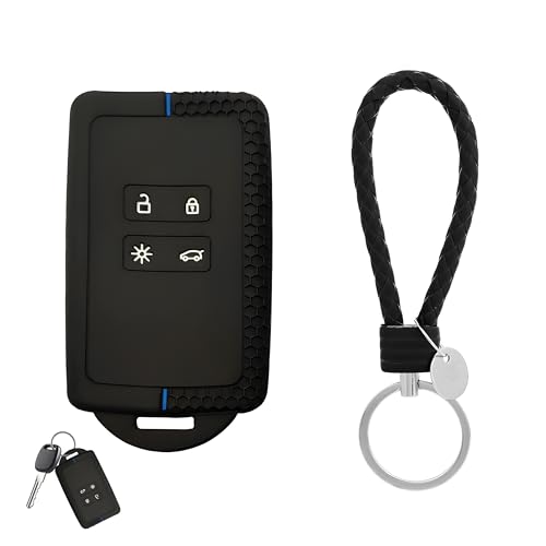 Coques de clé de Voiture pour Etui Carte Renault, Coque clé de Voiture 4 Boutons – étui Souple en Silicone TPU Anti-Choc Anti-Rayure, Protection Carte...