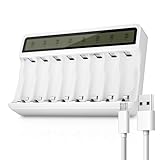 POWEROWL 8 Bay LCD Battery Charger, USB Fast Charging for Ni-MH Rechargeable Batteries (826)