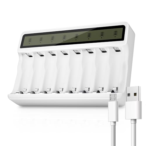 POWEROWL 8 Bay LCD Battery Charger, USB Fast Charging for Ni-MH Rechargeable Batteries (826)