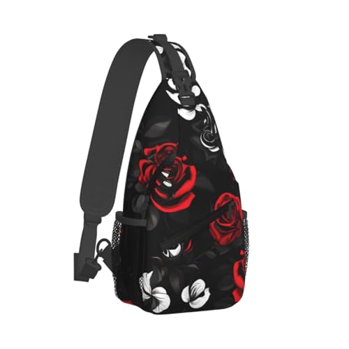 Mochila cruzada con estampado de rosas negra blanca y roja miniatura 2
