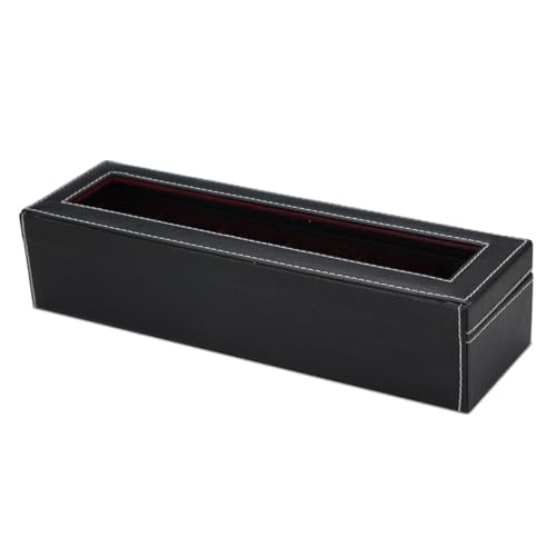 Image of Watch Box Organizer for Men and Women, 6 Slots, Leatherette, Black, Gift Box (Black::Maroon)