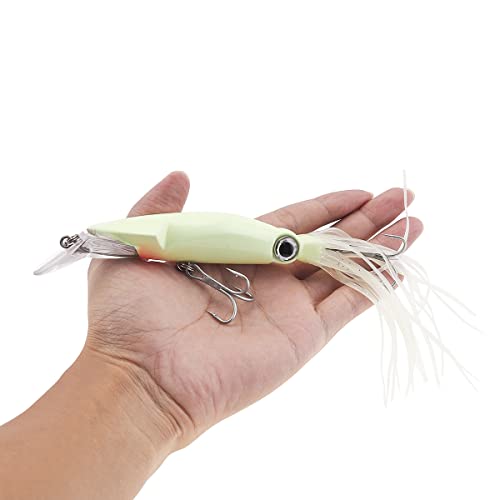OriGlam Luminoso Pesca Pulpo Calamar Falda Señuelos, Cebos de plástico Glow Soft Señuelo de Pesca Curricán Señuelos Suaves para Bass Salmón Trucha