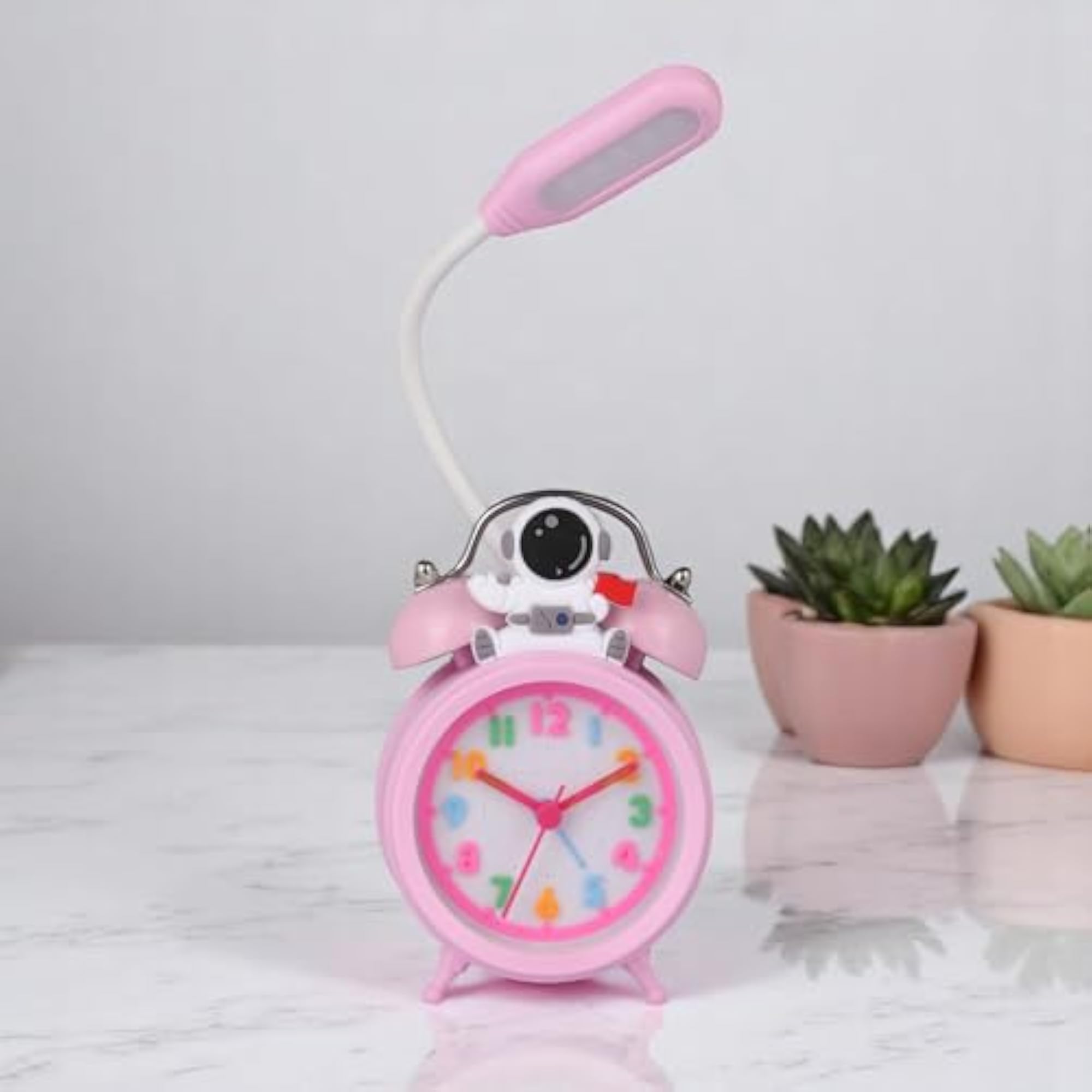 Astronaut Theme Kids Twin Bell Alarm Clock with LED Night Light