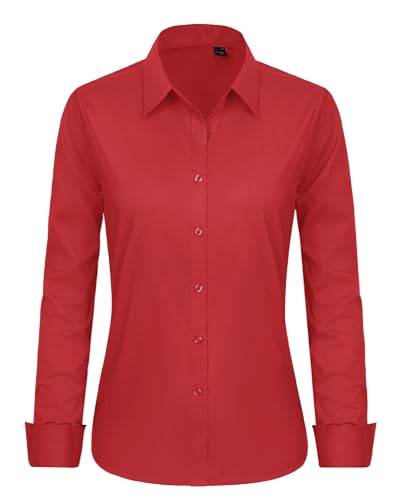 Image of J.VER Button Down Shirts for Women Stretch Collared Long Sleeve Dress Shirt | Business Casual, for Work Office, Meetings, Dinner, Dates, Travel, Leisure, Elegant, Workout, Social Gathering, Commute