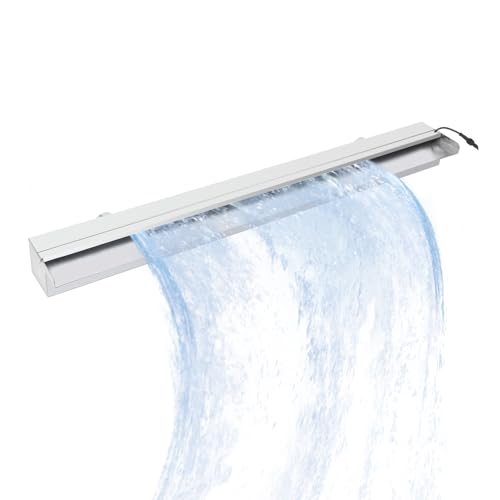 Garvee Cascada de Agua de Acero Inoxidable 304 para Piscina y Jardín Fuente Rectangular Decorativa con Luces LED RGB y Mando a Distancia para Estanque Exterior y Paisajismo Patio 90 cm Plata