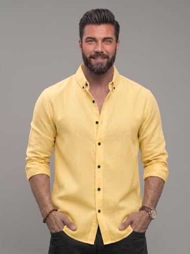 Image of NexaFlair Men's Regular Fit Solid Pattern Laffer Cotton Shirt with Long Sleeve Collared Neck Standard Length and Button Down Closure Type | Mens Casual Shirts | Man's Formal Shirts