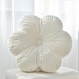 Xuyier Flower Pillow, Flower Shaped Pillow with Velvet for Couch Bed Chair Sofa, Home Decor Floor Seating Cushion Cute Throw Pillows for Living Room Bedroom (15 Inches, Ivory White)