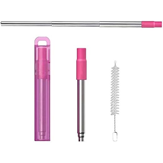 ANABGI Portable Metal Straws with Case - Pink