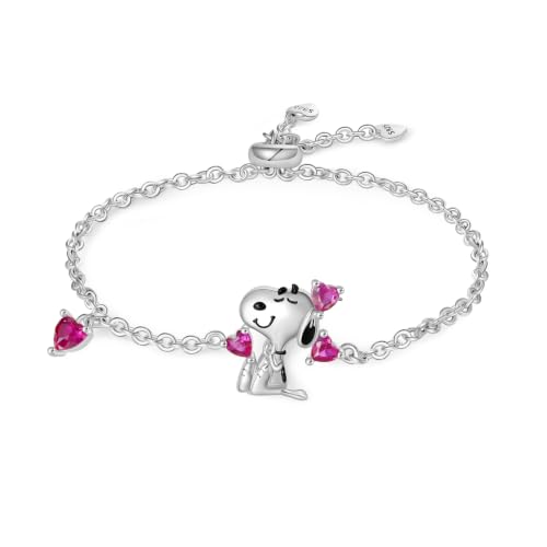 Image of GNOCE Peanuts Snoopy Love Heart Adjustable Bracelet for Her, S925 Sterling Silver /Silver Blend Bracelet for Women Fit Bracelet, Halloween Mother's Day Jewelry
