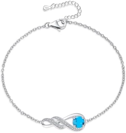 LOCIBLO Birthstone Bracelets for Women Girls 925 Sterling Silver White Gold Infinity Pendant Anniversary Birthday Gifts Jewellery for Her, 6.7"+1.2"