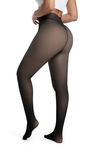 DIKER Collant Termici Donna, Calzamaglia Termica Donna Invernali con Fodera in Pile Morbido, Alta Elasticizzata, Calzamaglia Coprenti a Vita Alta con Versione Lunga, Nero