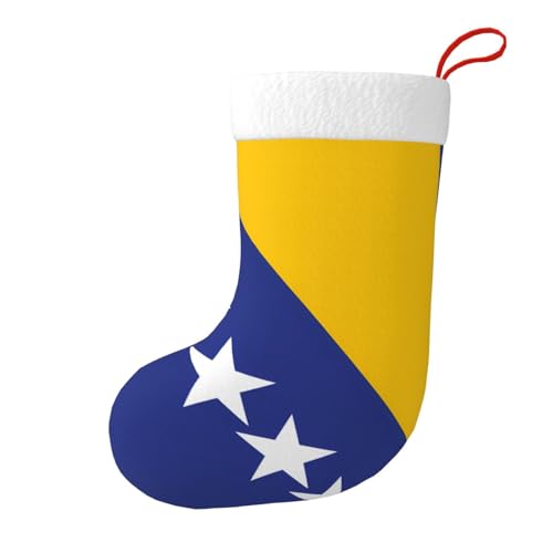 SMAZDFXX Chaussettes de Noël imprimées aux couleurs du drapeau de Bosnie-Herzégovine, chaussettes décoratives pour les fêtes, à accrocher au sapin de Noël