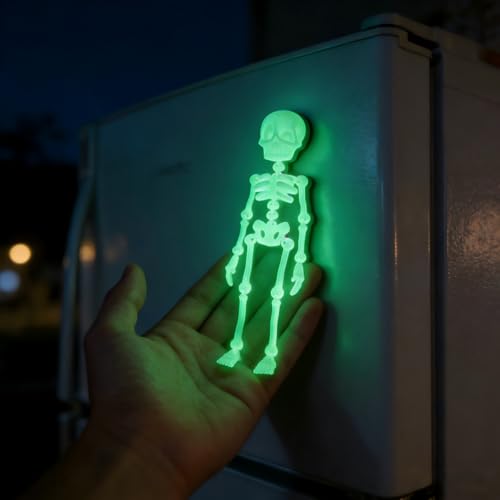 Imán de nevera esqueleto 3D verde fluorescente 7.87 pulg miniatura 1