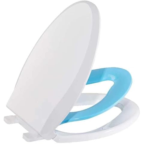 Elongated Toilet Seat with Built in Potty Training Seat, Potty Training Toilet Seat for Toddlers, Magnetic Kids Seat and Cover, Slow Close and Never Loosen, Fits both Adult and Child, Blue Elongated Cover