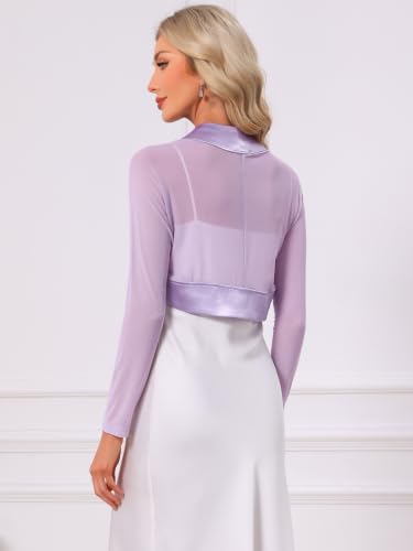 Image of Allegra K Women's Satin Shrug Wedding Open Front Mesh Evening Formal Bolero