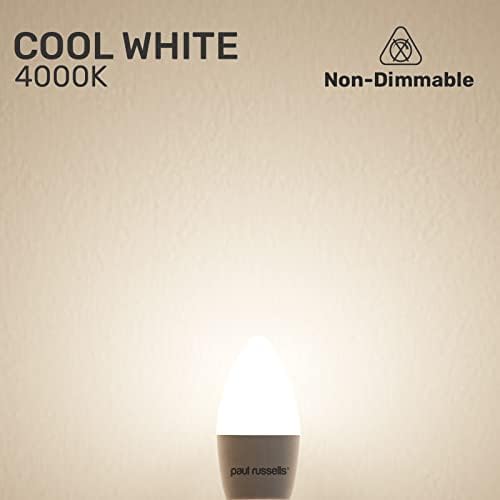 paul russells Small Edison Light E14, 60W Bulbs, Cool White 4000K Lamps, 7W 600lm LED Bulbs, SES C37 Candle Energy Saving Chandelier Lightbulbs, Non-dimmable, Pack of 2