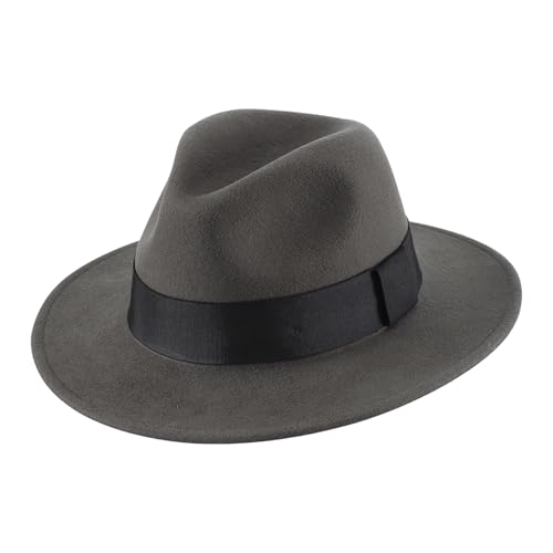 Home Prefer Mens Wool Fedora Hat with Band Classic Wide Brim Fedora Hat for Men Women Panama Dress Hat (US