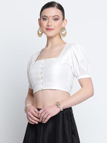 Image of studio rasa Women's Silk Blend Printed V-Neck Padded Readymade Top for Festive Party Wedding