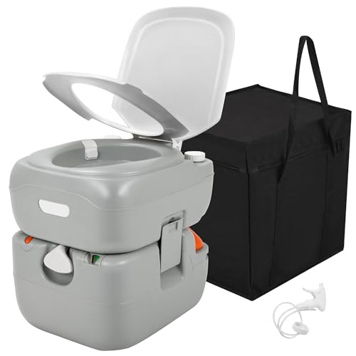 Image of YITAMOTOR Portable Toilet 5.8 Gallon, Camping Porta Potty with Sprayer and Handbag, RV Toilet with Handle Pump, Level Indicator, for Motorhome Travel, Car, Boat, Indoors and Outdoors