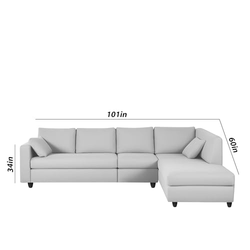 Image of Florian RHS 6 Seater L Shape Sofa Set for Living Room (Grey Fabric) Premium Fabric Sofa