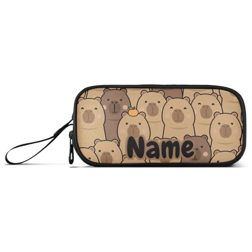 Image of Custom Cute Capybara with Orange Pencil Case Box Boys Girls Personalized Name Large Pencil Pouch Stationery Pen Bag Organizer for Kids Adults School Office