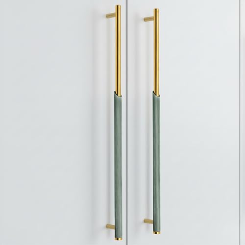 Image of Plantex Stainless Steel & Aluminium Cabinet Handle /450mm Wardrobe Door Handle /Cupboard Pull-Push Handles for Home /Office - Pack of 2 (Green & Gold)