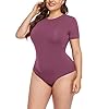 POSESHE-Womens-Plus-Size-Crew-Neck-Round-Neck-Short-Sleeves-Slim-Fit-Casual-Basic-Extender-Bodysuit-Daily-Jumpsuit-T-Shirts POSESHE Women's Plus Size Summer Round Neck Short Sleeve T Shirts Basic Bodysuits Mauve XX-Large