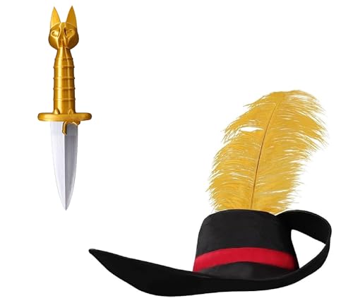 Puss Cosplay Hat Cat in Boots Costume Hat with Feather Puss 3D Printed Short Sword for Halloween