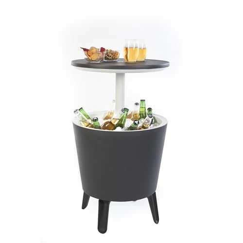 Keter Cool Bar, Gris/Blanco, Mesa de cóctel, Mesa Auxiliar, Incluye función de Caja de...