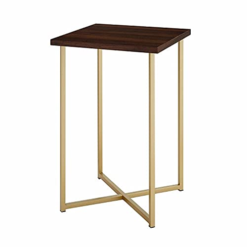 Walker Edison Modern Square Side End Accent Table Living Room Living Room Storage Small End Table, 16 Inch, Marble and Gold