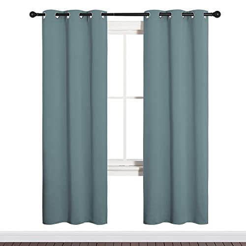 Image of NICETOWN Modern Blackout Curtains Noise Reducing for Bedroom, Thermal Insulated and Privacy Room Darkening Drape Panels for Boy's Guest Room Door Window (Greyish Blue, 2 Panels, W34 x L72 -Inch)