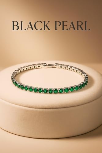 Image of BLACK PEARL Elegant Style Tennis Bracelet with Multicolour Zirconion Stones, Gold and Silver-Toned Bracelet For Women & Girls