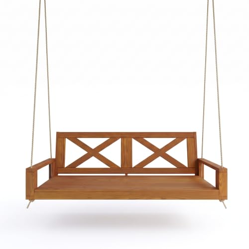 Image of Malvern Twin Wood Porch Swing Bed in Oak Stain, Amish Handcrafted Daybed Style Swing