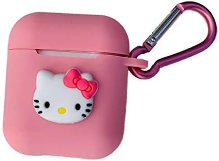 Airpods 1 & 2 Case Cover Cute Pink Kitty Design with Keychain | Protective Silicone Anti-Lost Dust-Proof & Shock Resistant by Modish TECH
