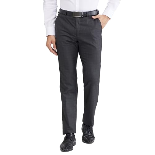 Image of Raymond Men's Slim Fit Checks Pattern Poly Viscose Blend Flat Front Formal Trouser