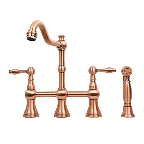 Two-Handles Copper Bridge Kitchen Faucet With Side Spray - 5 Years Warranty … #TOP23