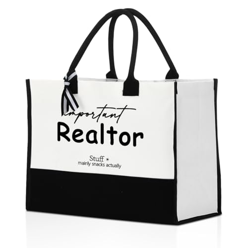 ZXAZXA Tote Bags for Women Important Stuff Tote Bag Appreciation Thank You Realtor Gifts for Women Men Closing Gifts for Realtors Housewarming New Homeowner Realtor Real Estate Agent Gift