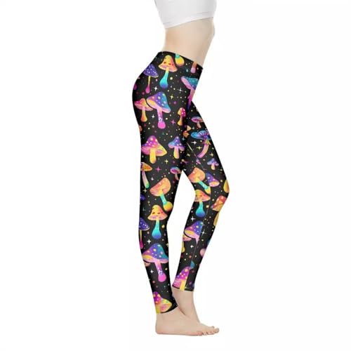 Salabomia Colorful Mushroom Leggings for Women Tummy Control, No See-Through Workout Leggings for Women, Full Length Scrunch Tights Squat Proof Butt Lifting Flattering Leggings